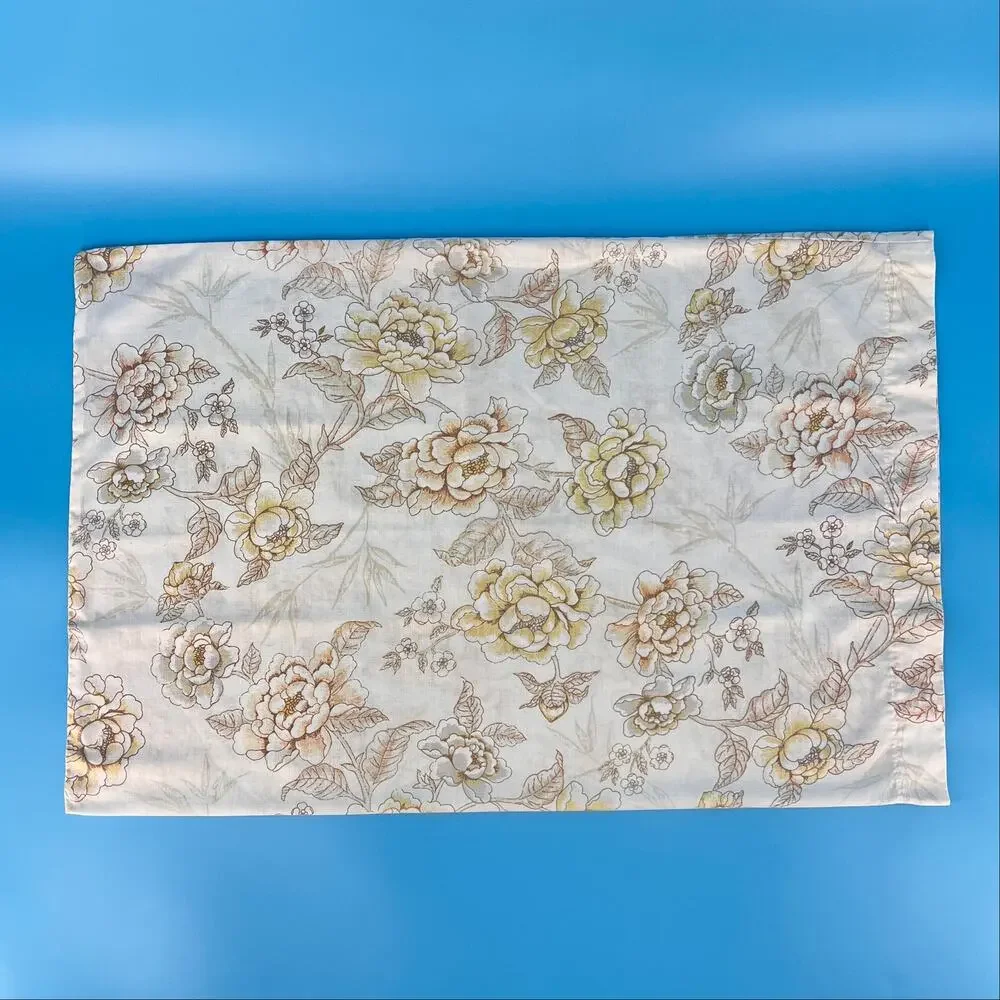 Vintage Cottagecore Floral Pillowcase Neutral 80s 1980s Farmhouse Shabby Chic